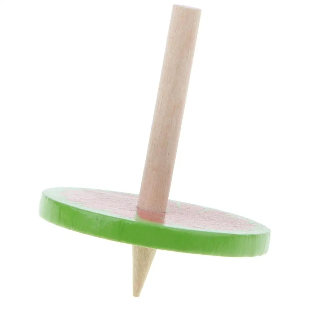 Green Color Wooden Spinning Top Peg-Top Gyro Toy Set, Kids Game Playset Gift Pack of 4