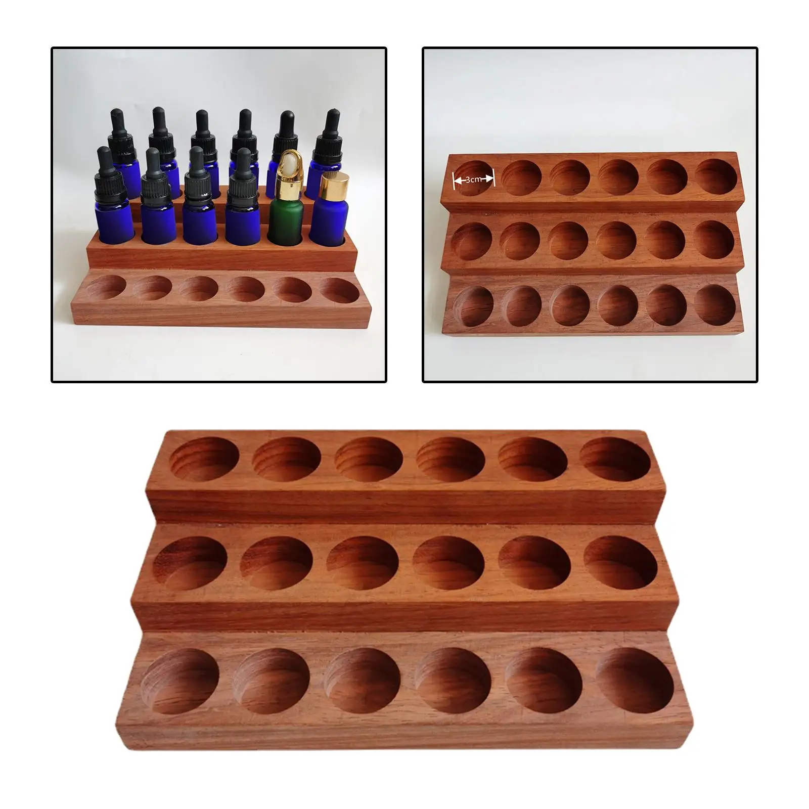 Essential Oils Storage Rack 18 Slots Wooden 3 Tiers for 15ml Bottles Gift Display Holder Organizer for Presentation Tabletop