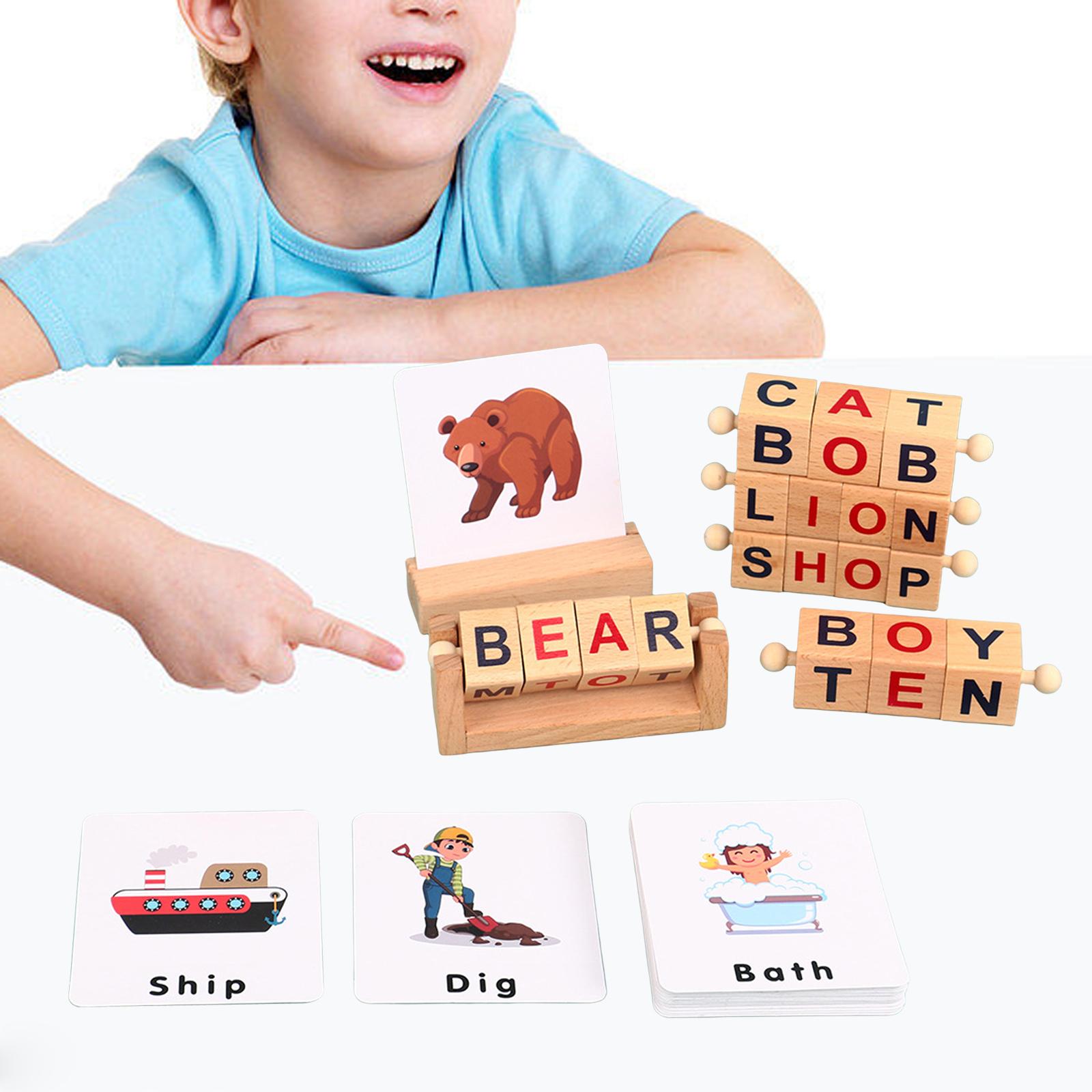 Wooden Reading Block Gift Easy to Using Letter Spelling Block for Birthday