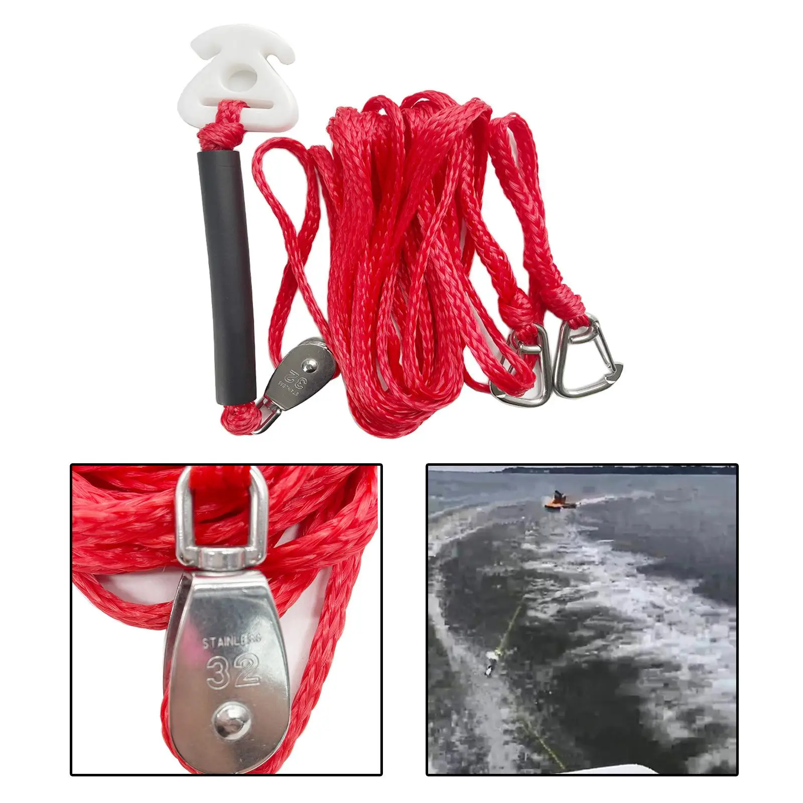 Heavy Duty Boat Tow Harness Watersports Rope 12 Connector Pulley with