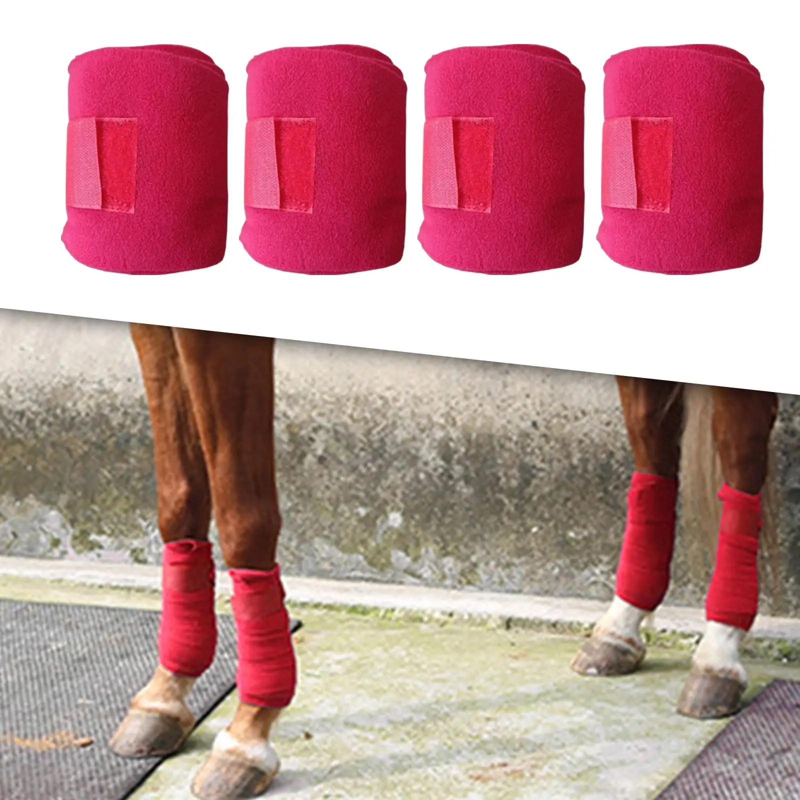 4Pieces Horse Leg Wraps Polar Fleece Leg Guards Equestrian Accessories Red