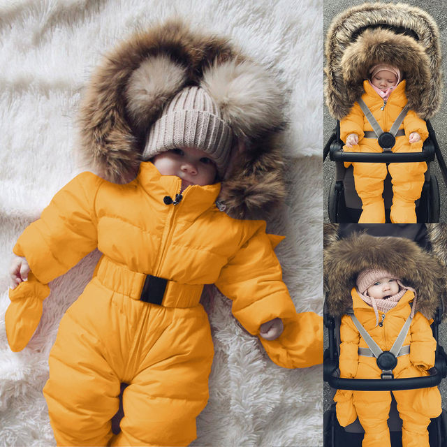 Baby boy snowsuit with best sale fur hood