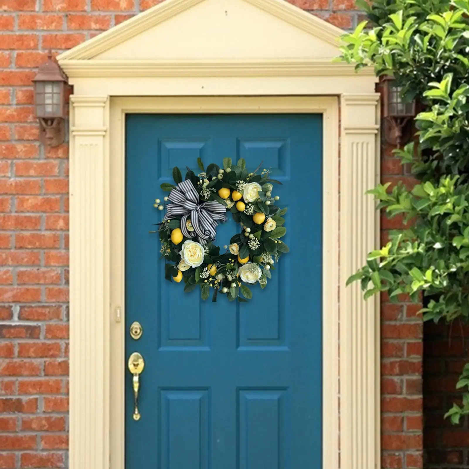 45cm Lemon Wreath Door Hanging Rose Flower Wedding Decor Simulation Spring
