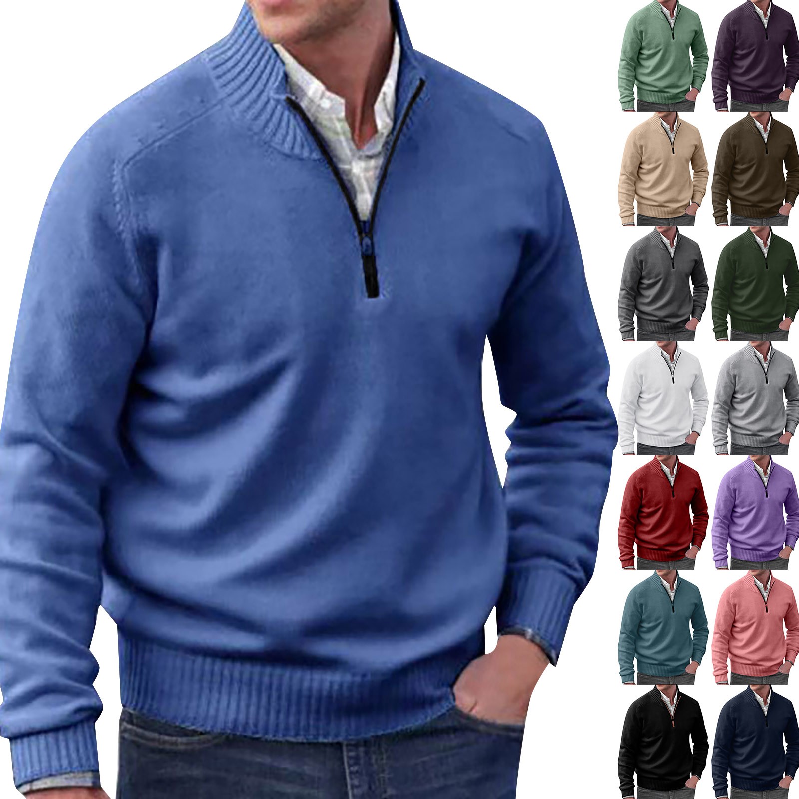 Description Picture 2 of itemAutumn Men's Solid Color Casual Loose V Neck Tight Pullover Sweater Warm Coats for Men Duster Coat Men Fashion Coats