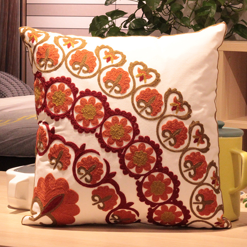 Vintage Amerikanische Stickerei Kissen Abdeckung Pflanze Blume Kissen Fall Wohnkultur Baumwolle Kissen Fall Wohnzimmer Schlafzimmer Sofa – Detail 5