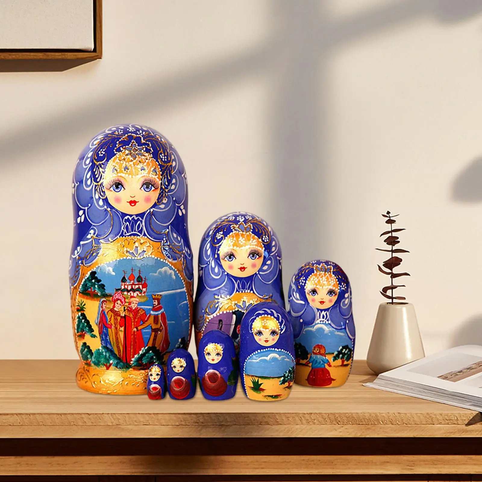 7 Pieces Hand Painted Nesting Doll Matryoshka Doll Wood Russian Nesting Doll Stacking Dolls for Home Decoration Office Room Gift