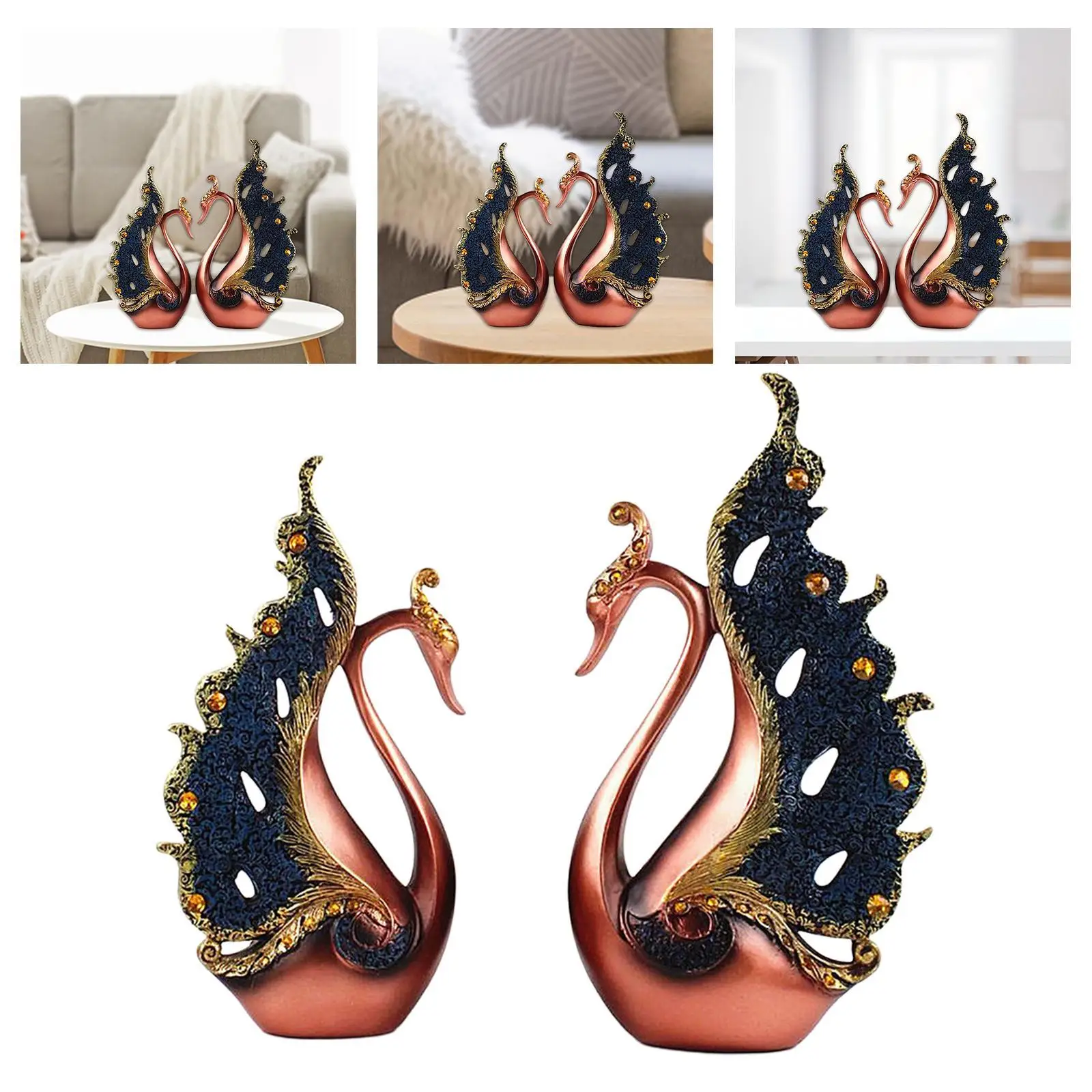 1  Couple of Swan Statue Figurines Resin Ornaments Tabletop  Decor