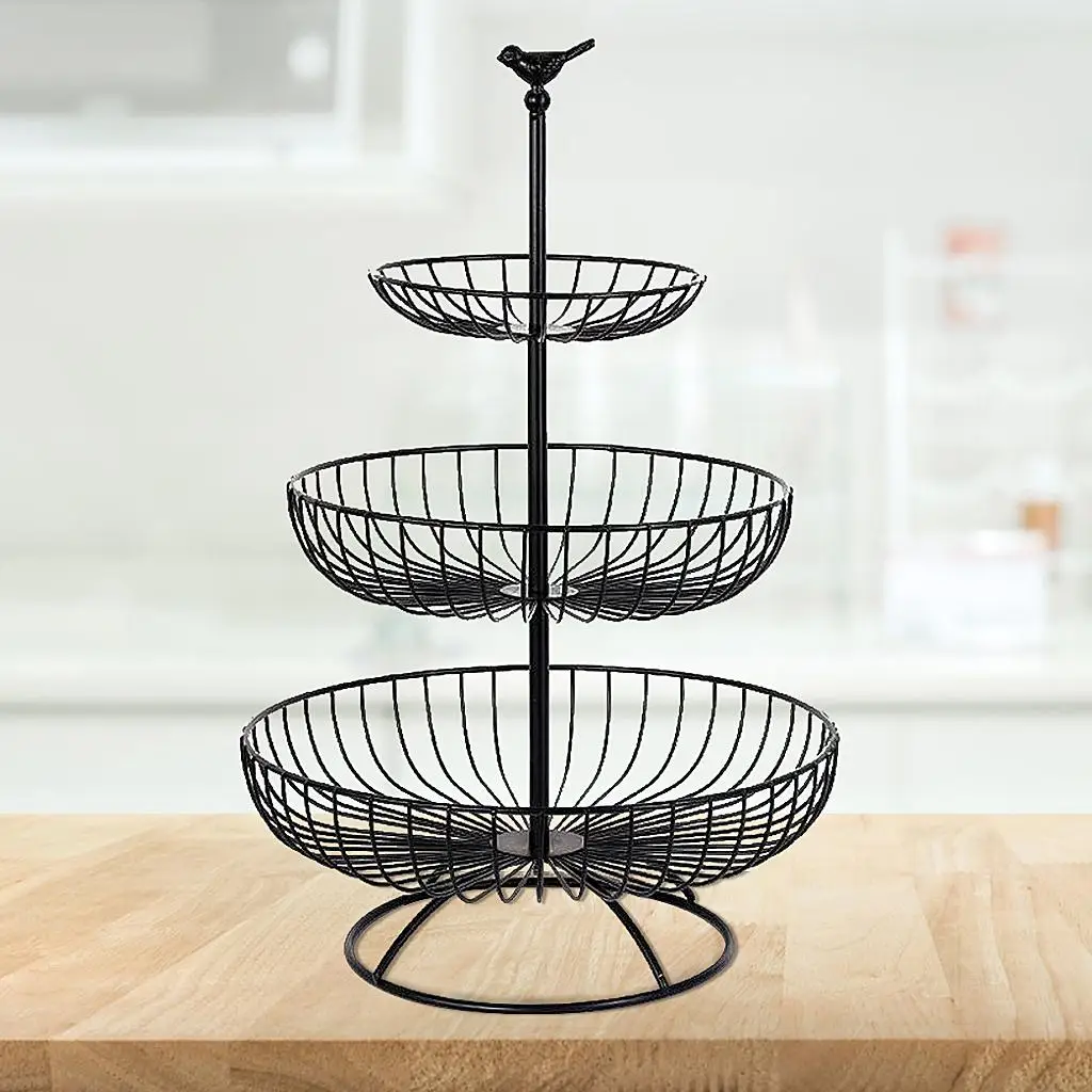 3-Tier Metal Wire Fruit Basket Free Standing Display Rack Bowl for Living Room, Dining Room, Kitchen