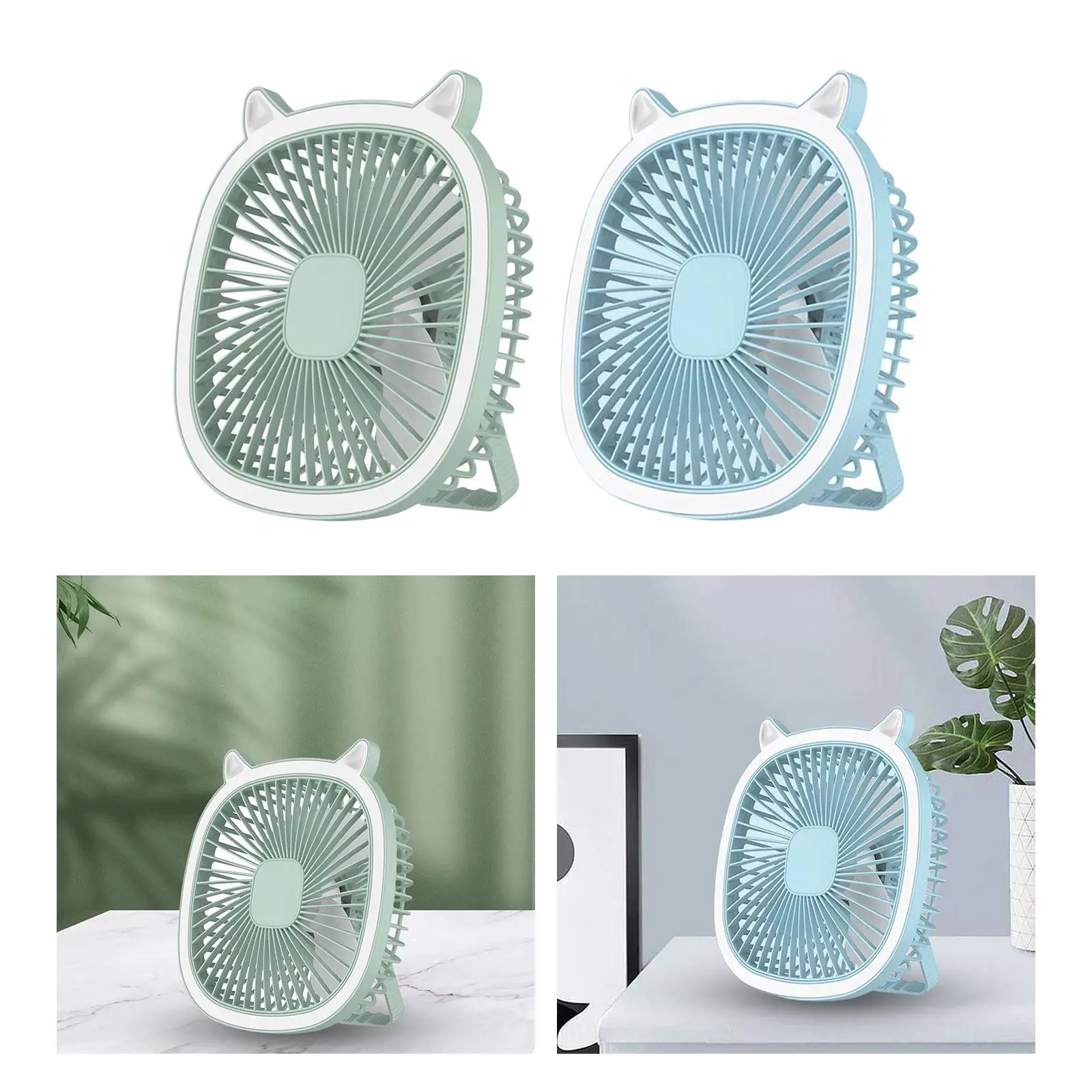 Compact Desk Fan Personal Table Cooling Fan Quiet USB Rechargeable with Lights with Hook Portable for Camping Car Home Office