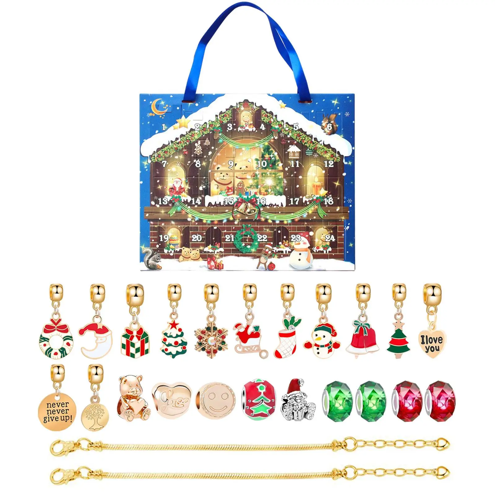 24 Grid Calendar Christmas DIY Bracelet Box Jewelry Making Decorative Decor Charm Bracelet Making Kit Kids Bangle Party Gift