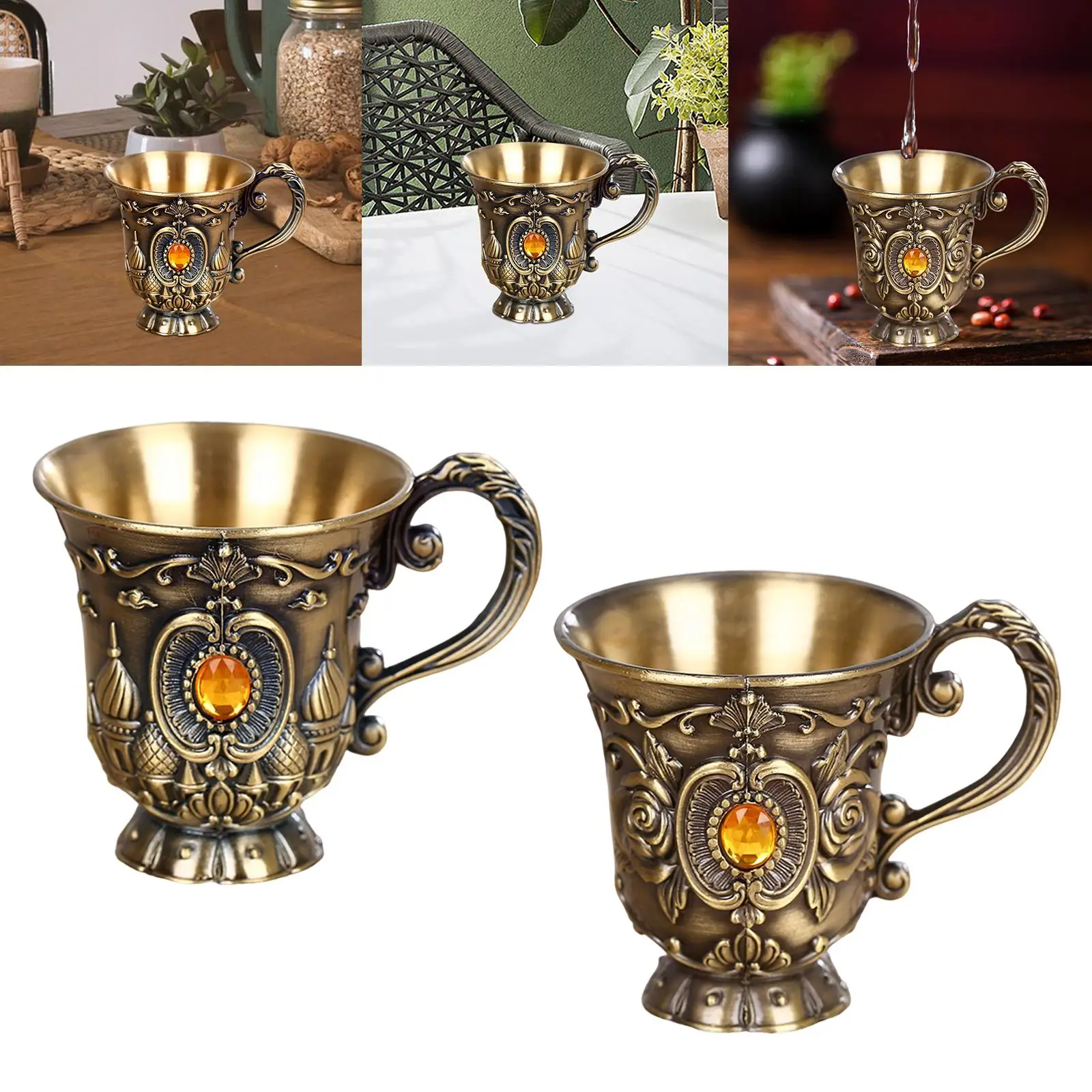 Zinc Alloy Drinking Cup Embossed Practical Portable Decoration Gifts Retro Teacups for Living Room Hotel Home Holiday Side Table