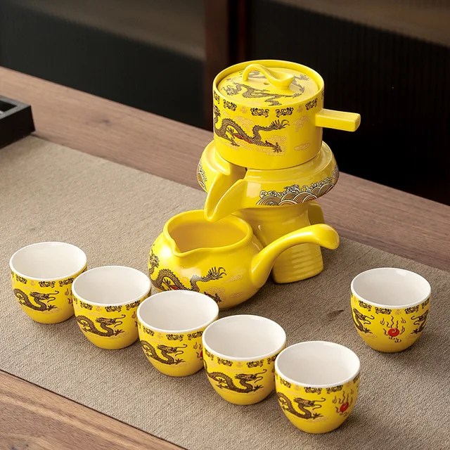 Cute Fun Cat Kung Fu Tea Cup Household Tea Pot One Pot Four Cup Ceramic Tea  Set for office home restaurant cafe teahouse-Cute One Pot Four Cups Orange