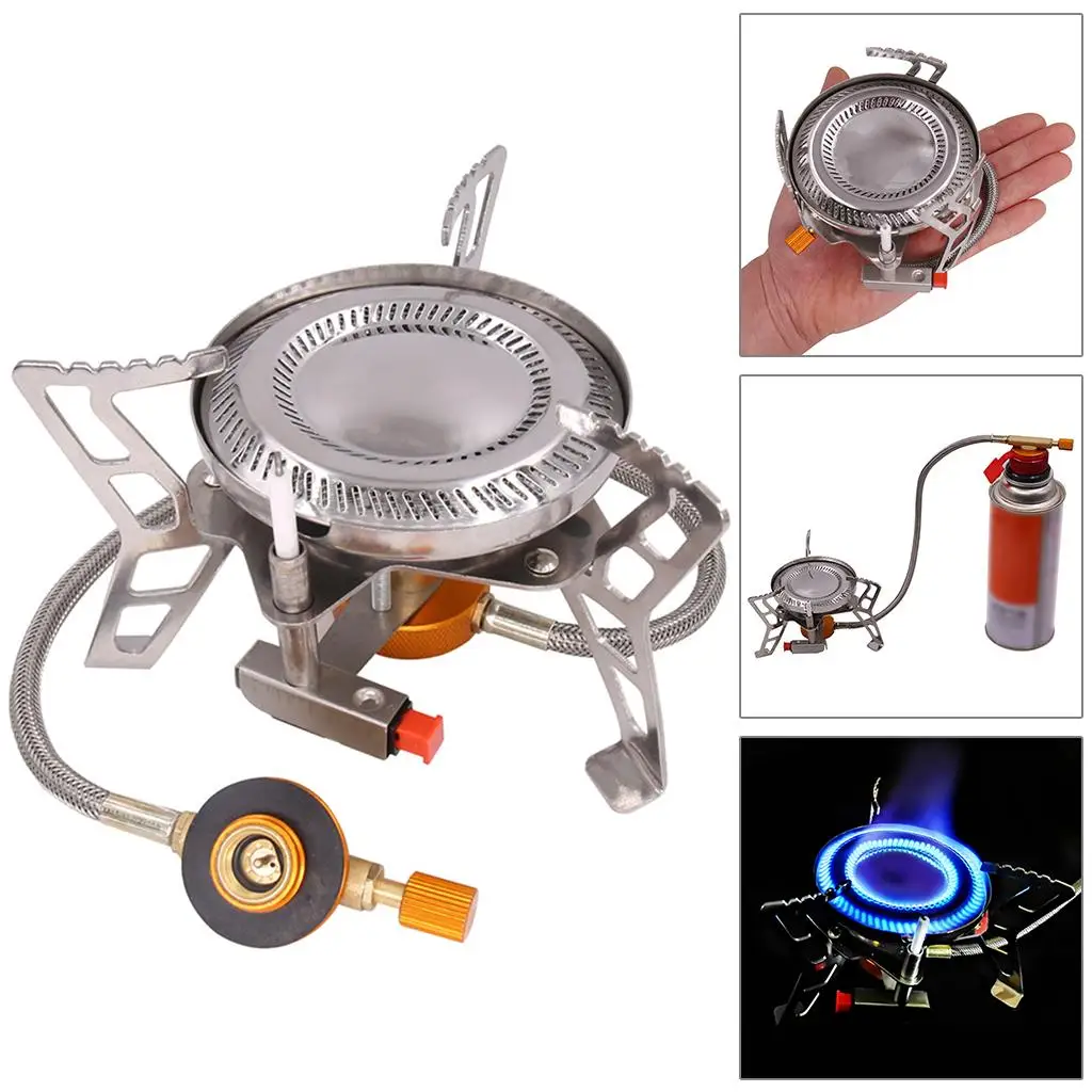 Portable Gas Camping Stove Backpacking with Carrying Case Cooking Windproof