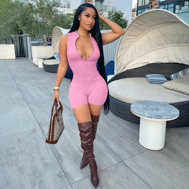 Casual Button Up Ribbed Solid Romper Women Hipster Bodycon Biker Shorts  Playsuits Sporty Overalls Long Sleeve One Piece - Rompers&playsuits -  AliExpress