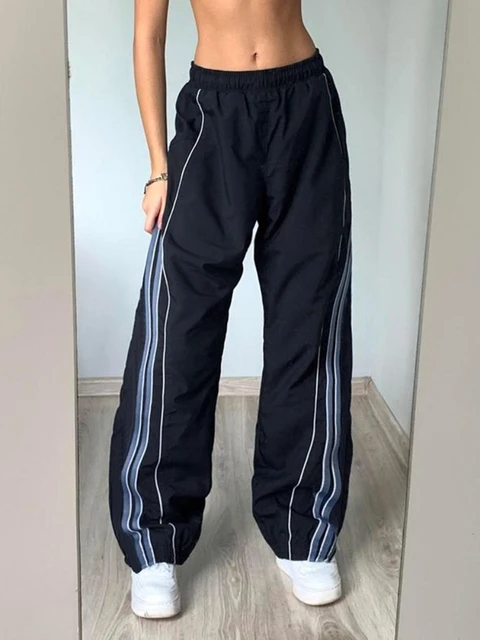 HOUZHOU-pantalones de chándal a rayas negras para mujer, Pantalón deportivo  ancho de gran tamaño, ropa de calle coreana Vintage Y2k, holgado, informal  - AliExpress