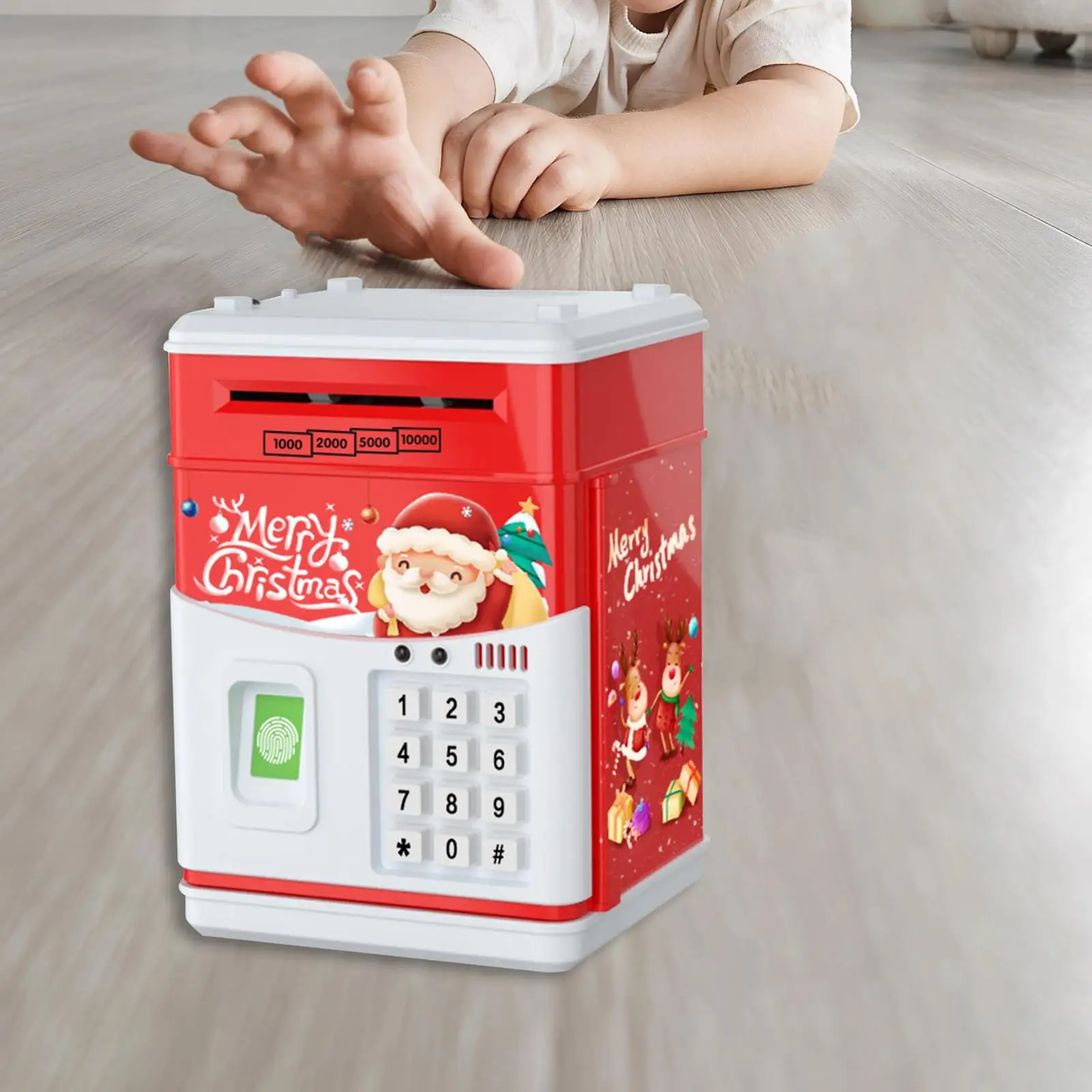 Christmas Piggy Bank Early Development with Password & Fingerprint Banks Auto Scroll ATM Machine for Kids Boys Girls