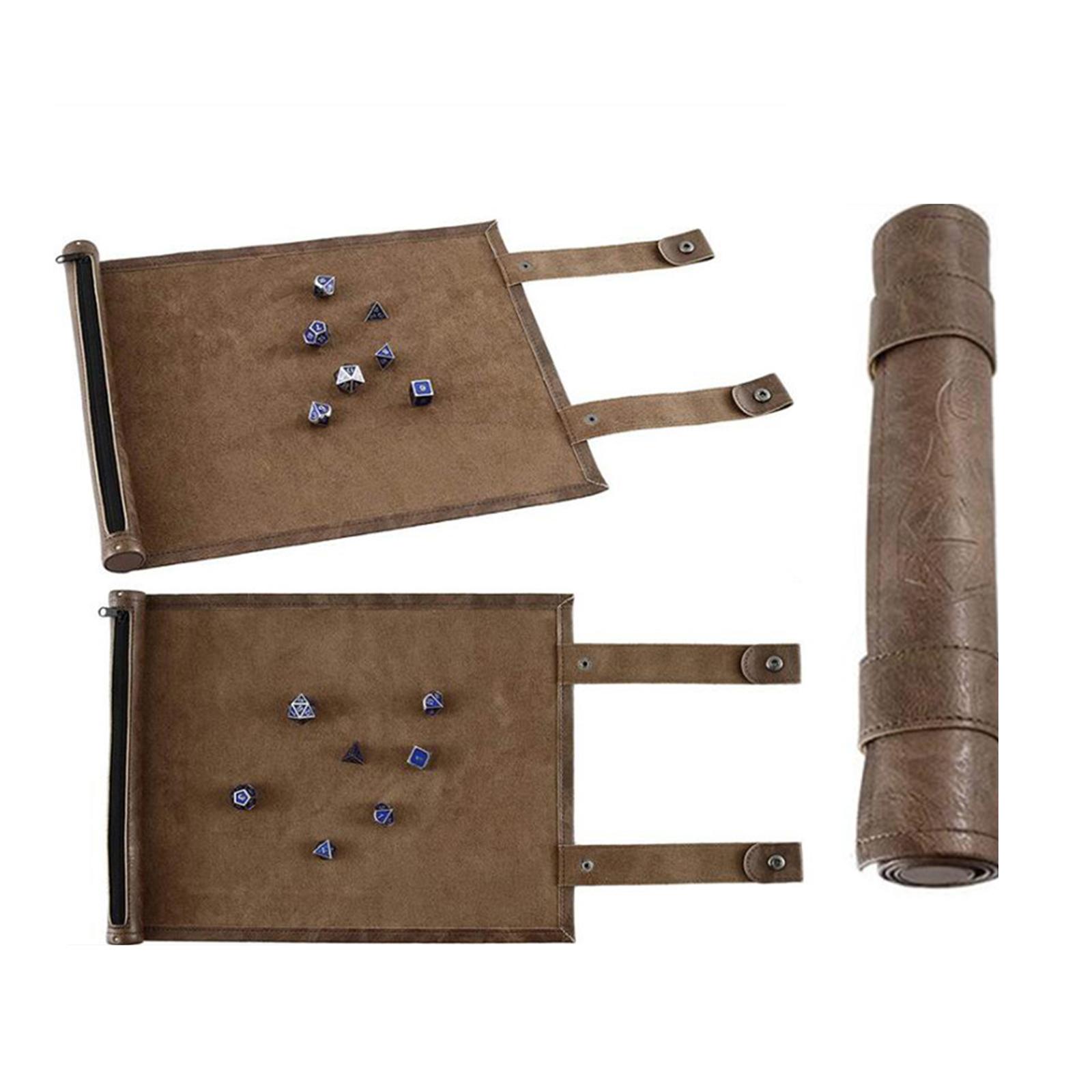 Folding Dice Rolling Tray Mat Supplies Pouch Scroll Durable Bag PU Leather