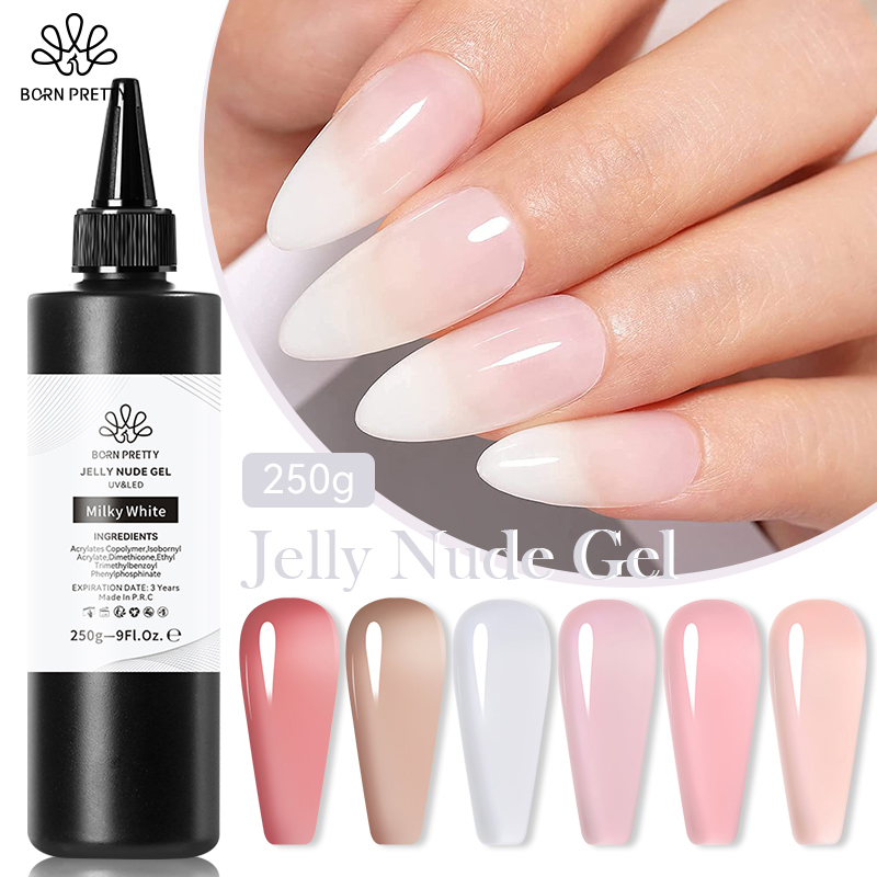 Description Picture 3 of itemBORN PRETTY 250g Milky White Jelly Nude Gel Nail Polish Refilled Package Translucent Clear Color Semi Permanent Soak Off UV Gel