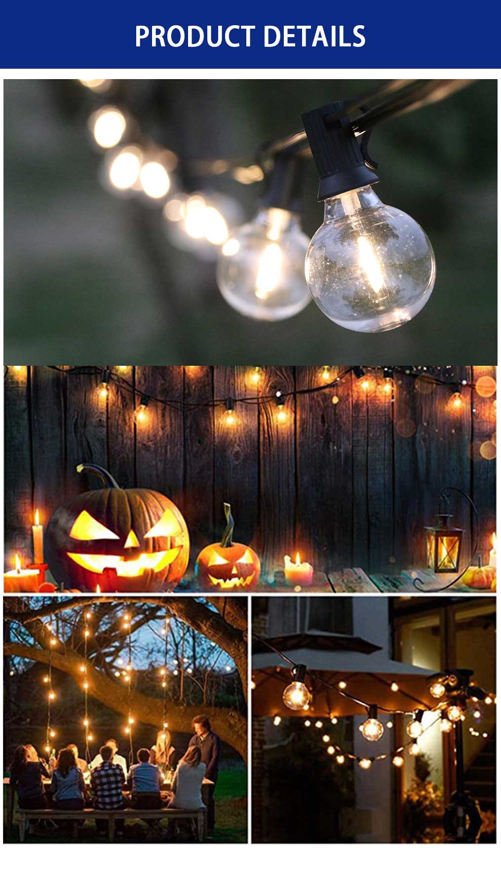 100/50/25ft USB LED Lights 5V 1W G40 Plastic Bulb Outdoor Waterproof Tent Fairy Patio Festoon String Light Wedding Decor