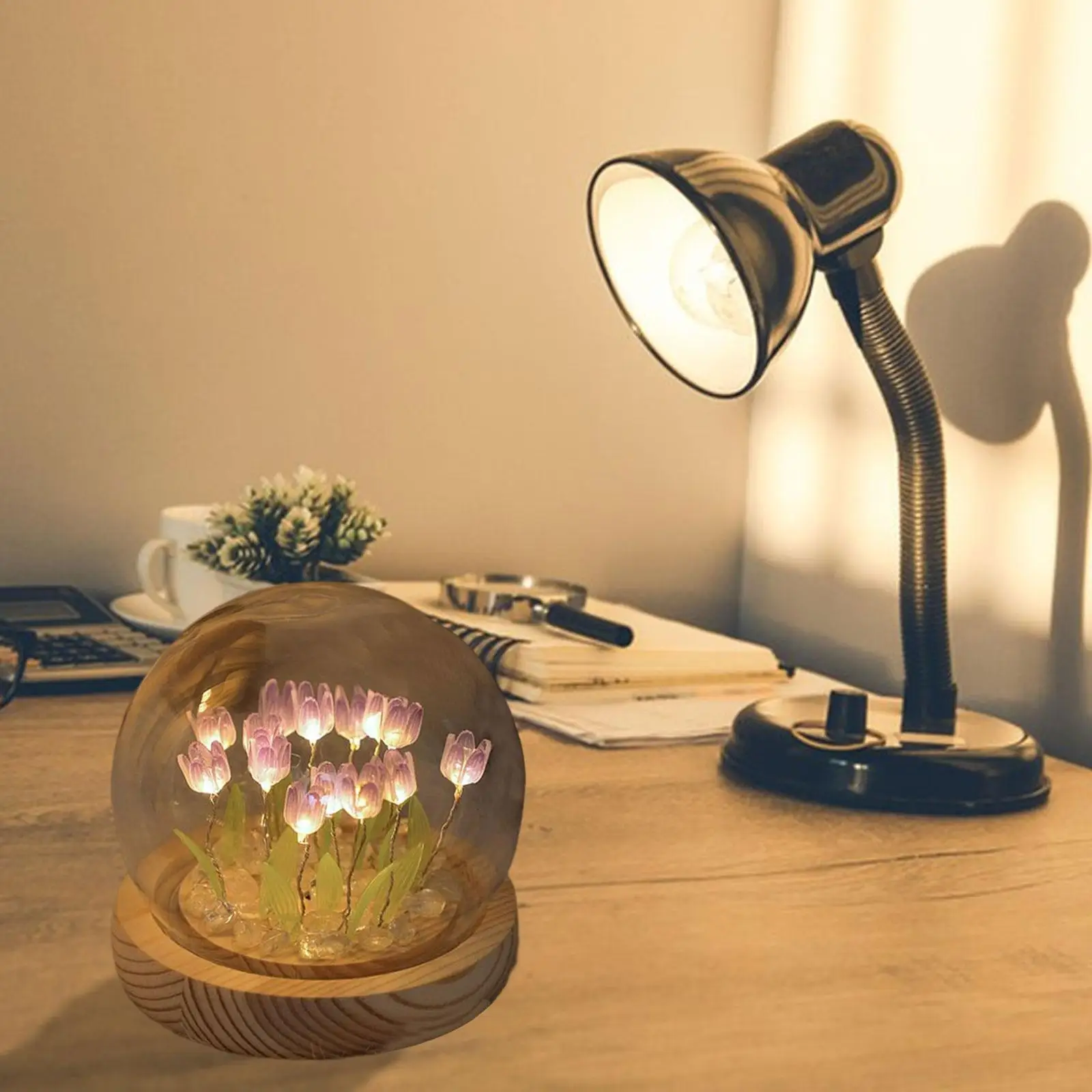 Tulip Flowers Night Light DIY Lighted Flowers Accessories Sleep Lamp with Dome for Party Wedding Holiday Decor Gift