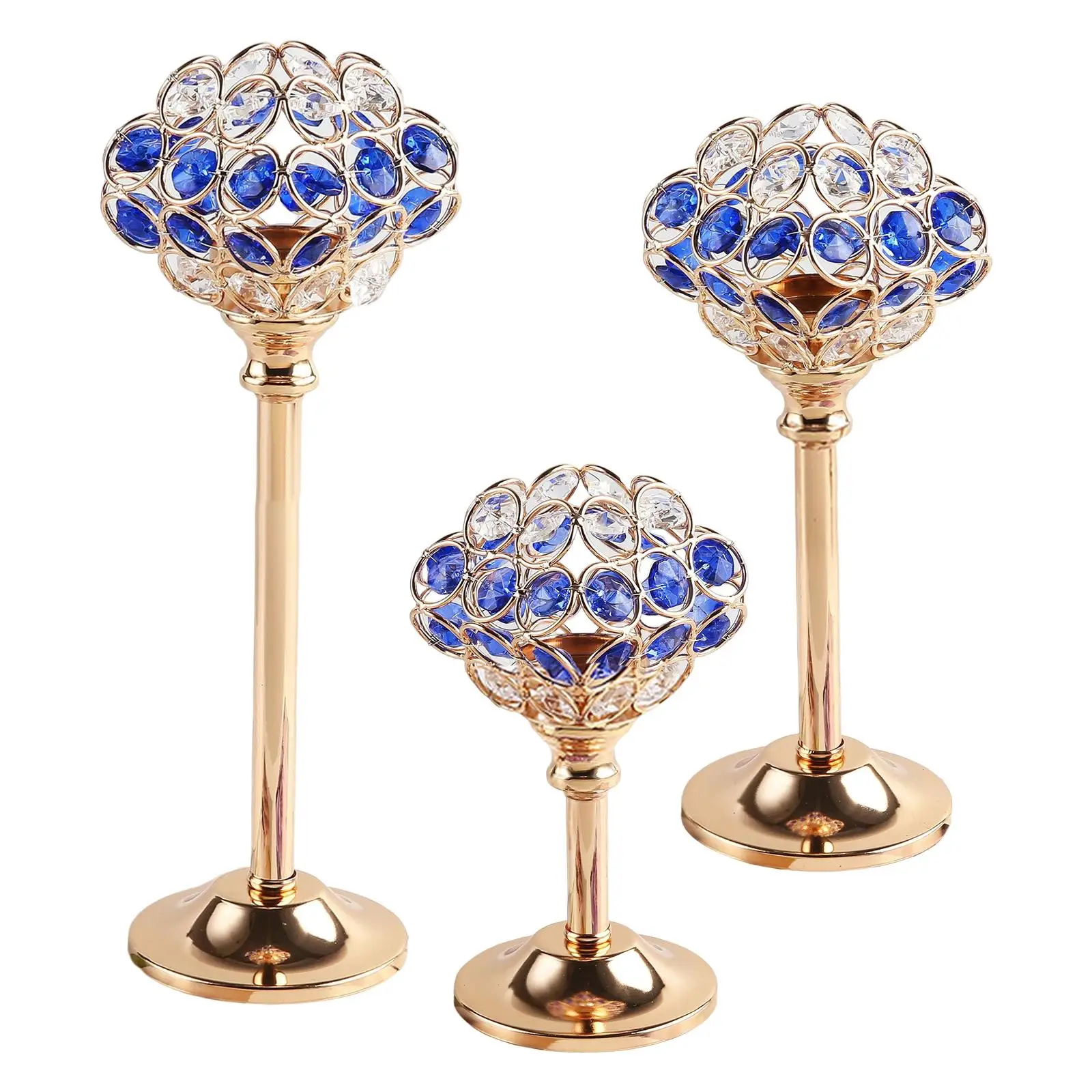 Luxury Candlestick Stand Plated Blue Crystal Candle Holder for Decorative