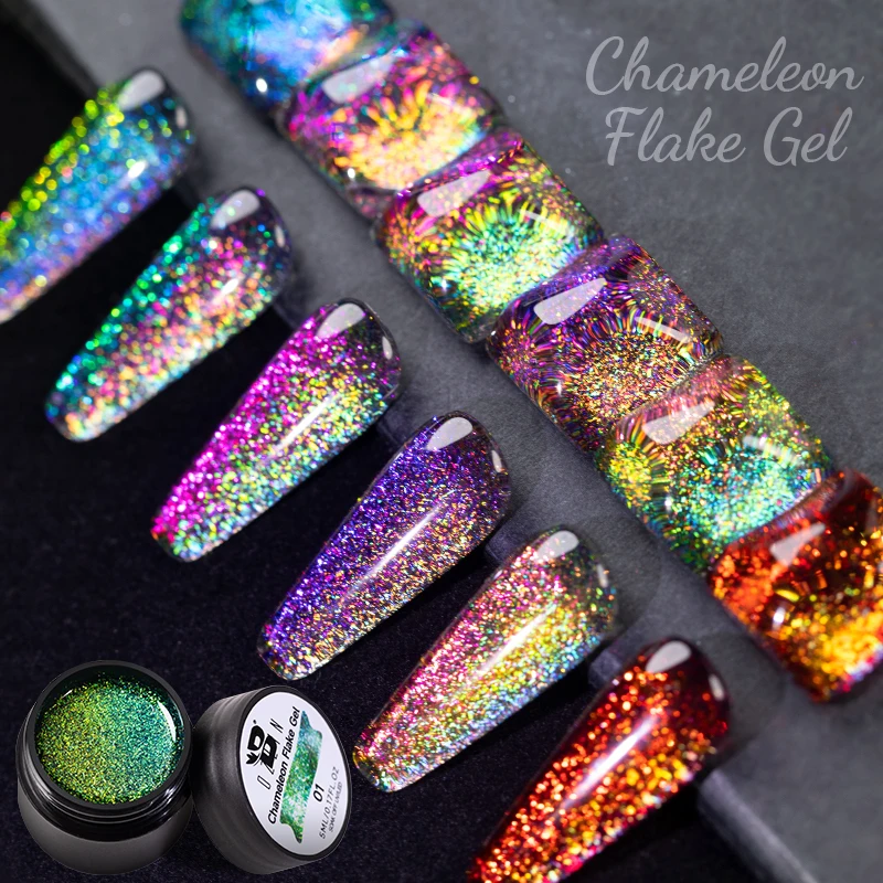 Best of BOZLIN Chameleon Flake Gel Nail Polish Spring Color Sparkling Sequins Soak Off UV Glitter Gel Varnish Nail Art Decoration 5ML Reviews & Tips