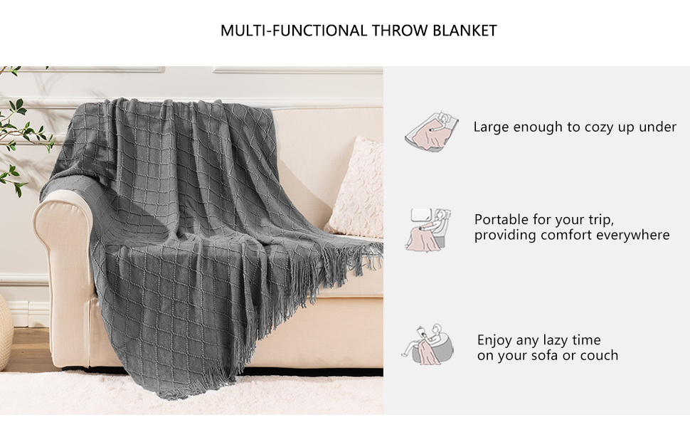 Nordic Knitted Throw Blanket com Tassel, Monocromático,