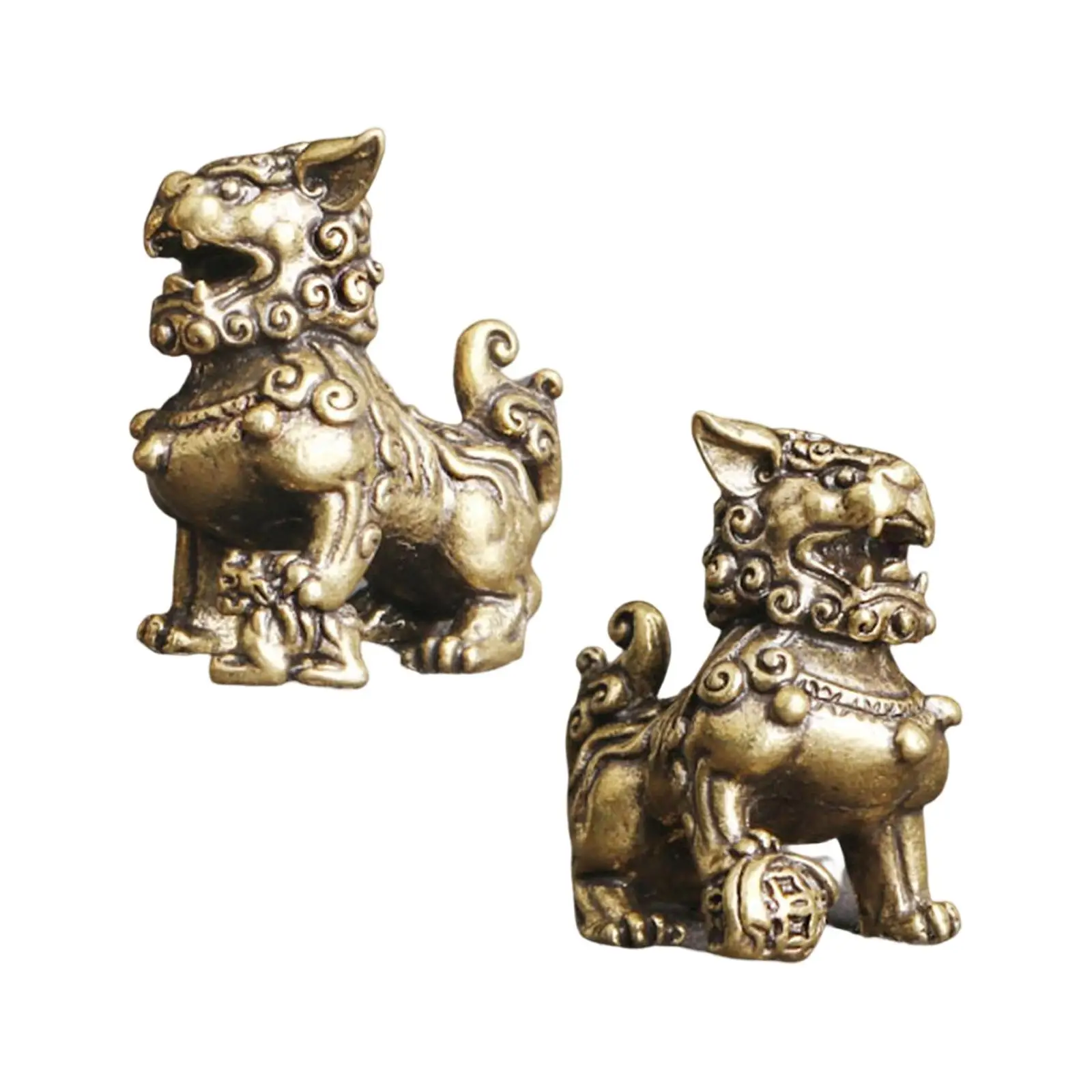 Golden Lion Sculpture Feng Shui Decor Figurine Set Collectibles Collectable Tabletop Wealth Lion Sculpture for Office