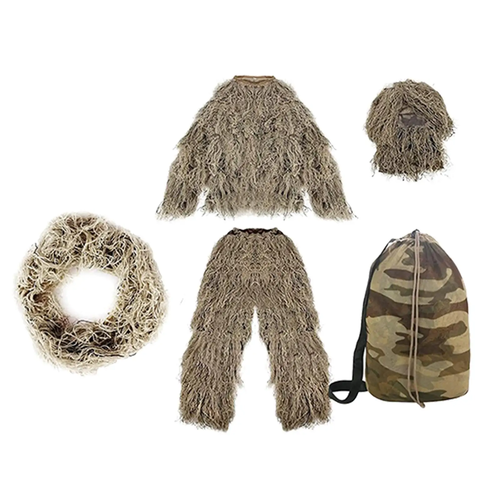 Ghillie Suit for Men Jacket Outfit Lightweight Disguise Woodland Pants Hat for Costume Halloween Camping Fishing Photography