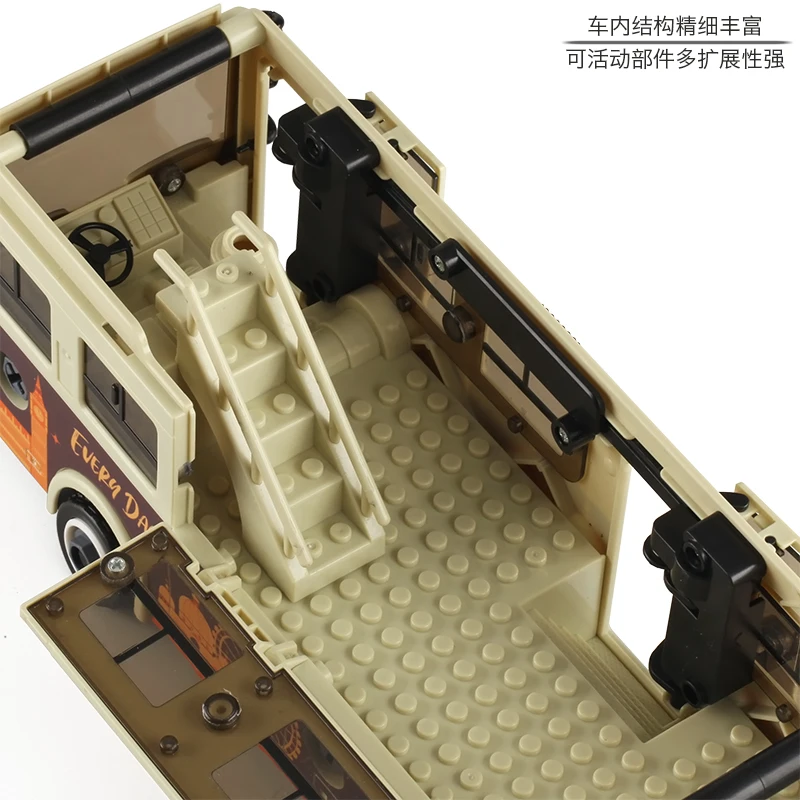 Large Drop-Resistant Detachable Children's Simulation Car Model Toy At Double Decker Open Bus Station of City Bus.