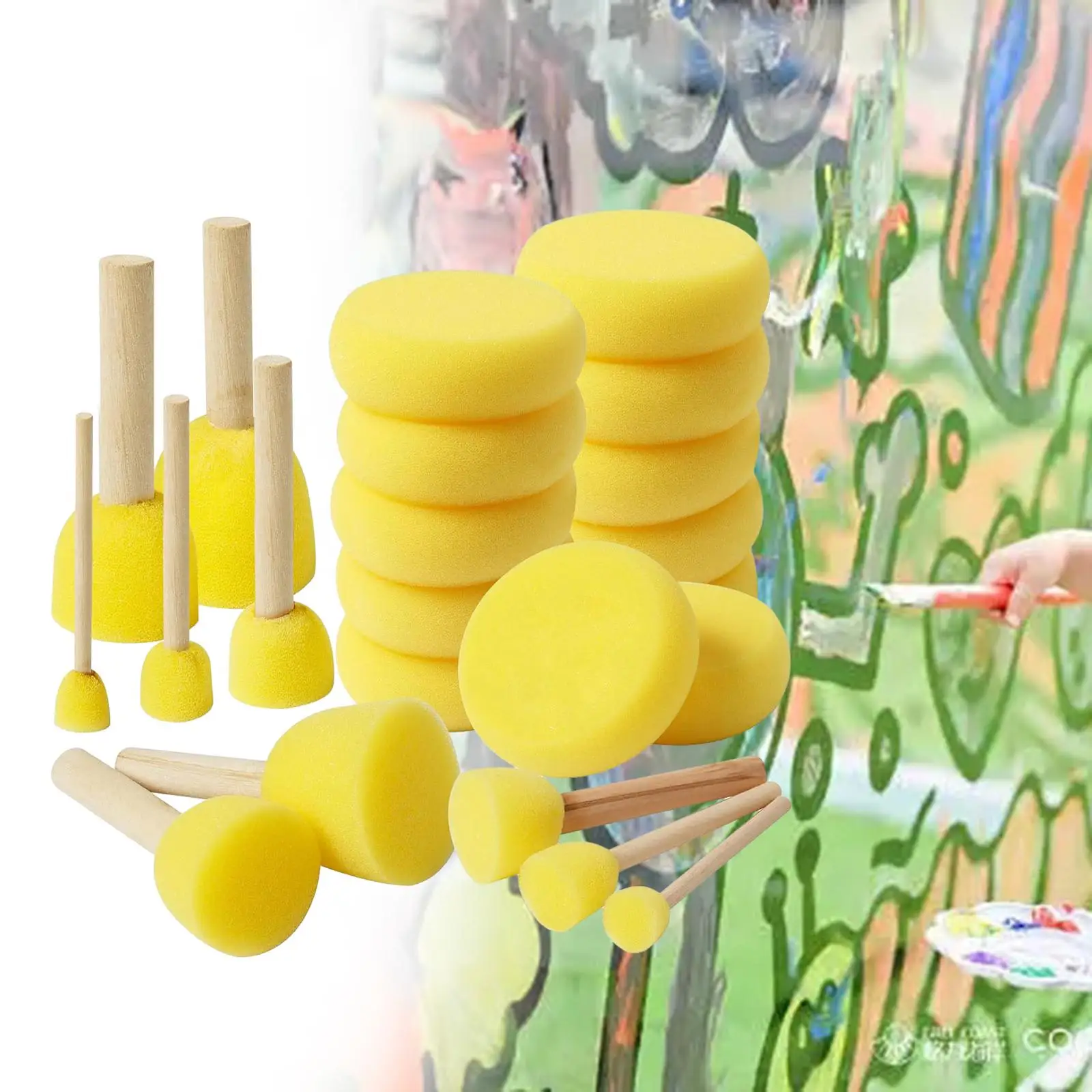 22x Sponge Stamp Toy Boys and Girls Drawing Brush Foam Painting Brushes Kids Painting Supply Wooden Handle Paint Sponges