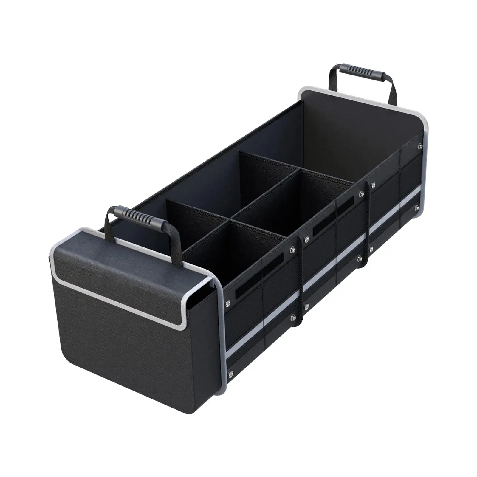 Foldable Car Trunk Organizer Expandable Multi Compartment Reinforced Handles Cargo Storage Container for Automotive Sedans