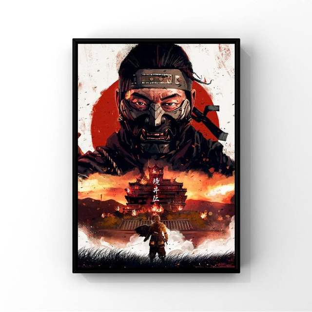 Ghost of tsushima jogo cartaz de arte pinturas estilo japonês samurai  paisagem jogo cartaz quadros da lona arte da parede - AliExpress