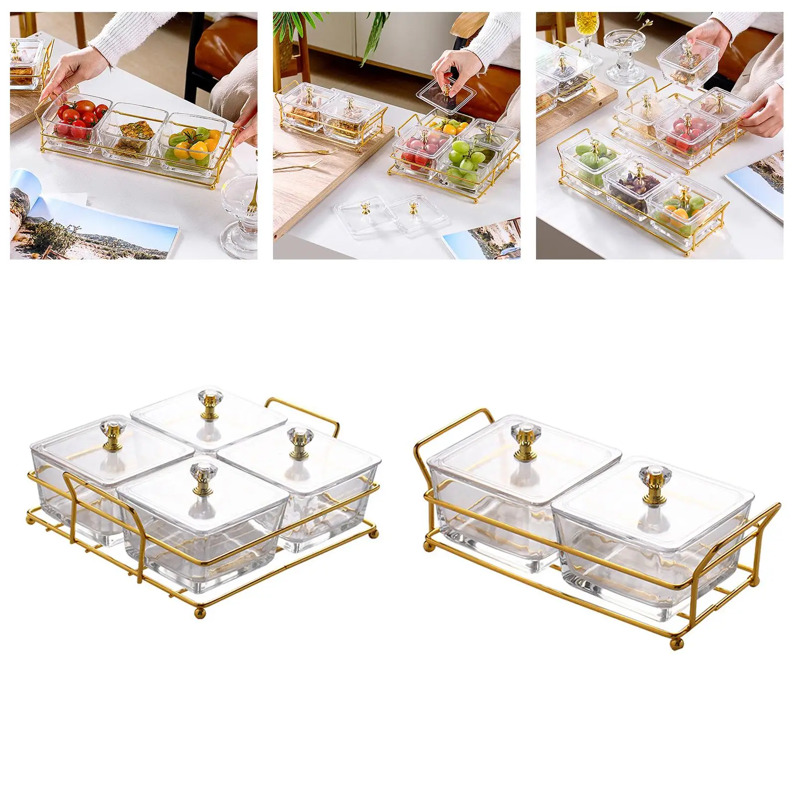 Fruit Tray with Lid Metal Stand Transparent Storage Organizer Snack Plate for Restaurant Living Room Home Countertop