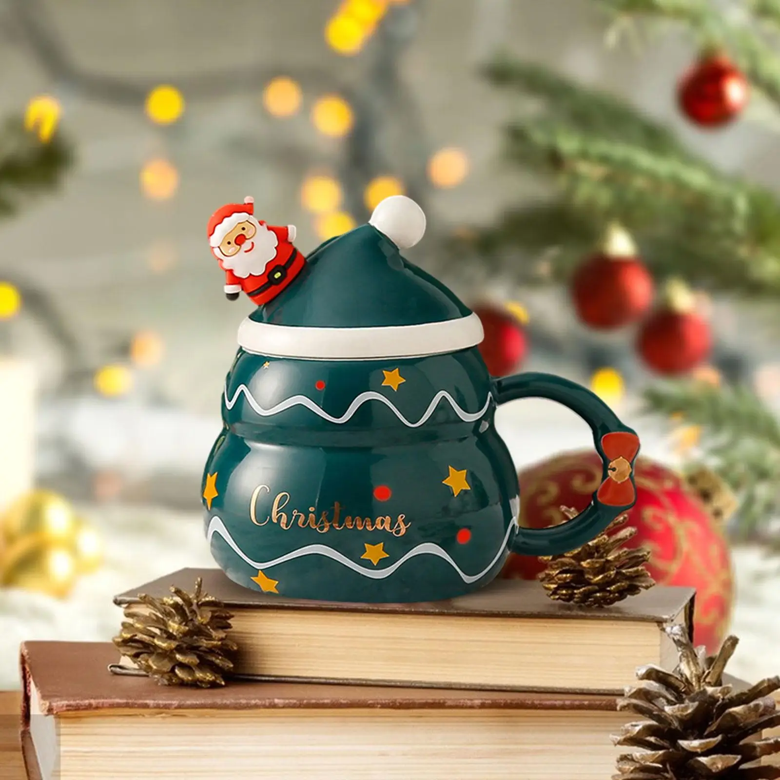 Christmas Coffee Mug Xmas Morning Cup with Santa Figurine Tea with Lid Cup Water Cup for Daily Using Home Kitchen 