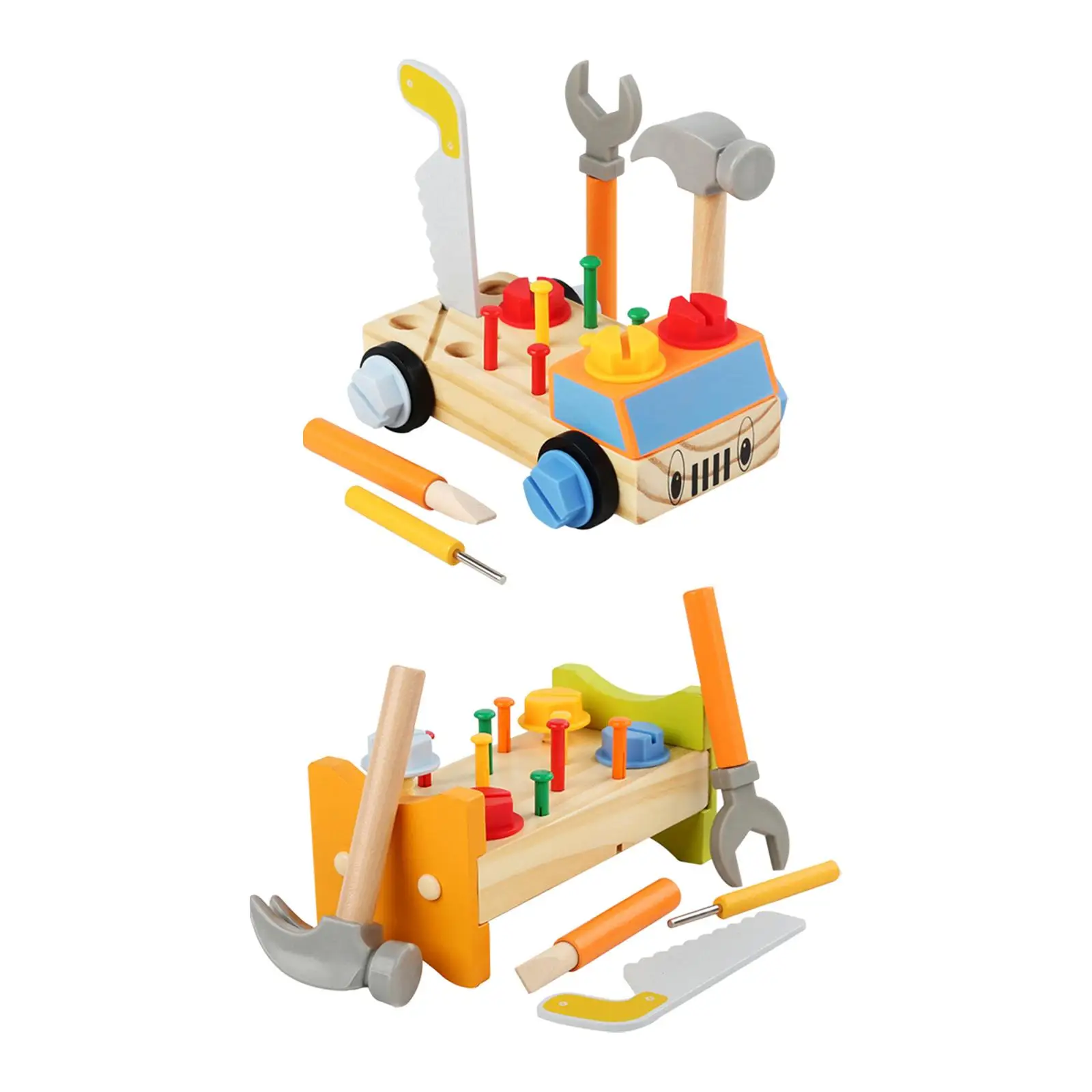 Wooden Play Tool Set Children`s Construction Tool Workbench for Preschool Ages