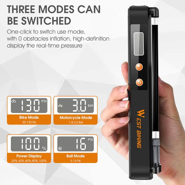 Compact Digital Tyre Inflator Portable USB Charging 1500mAh Battery Handheld Rechargeable 130PSI for Vehicle Other 
