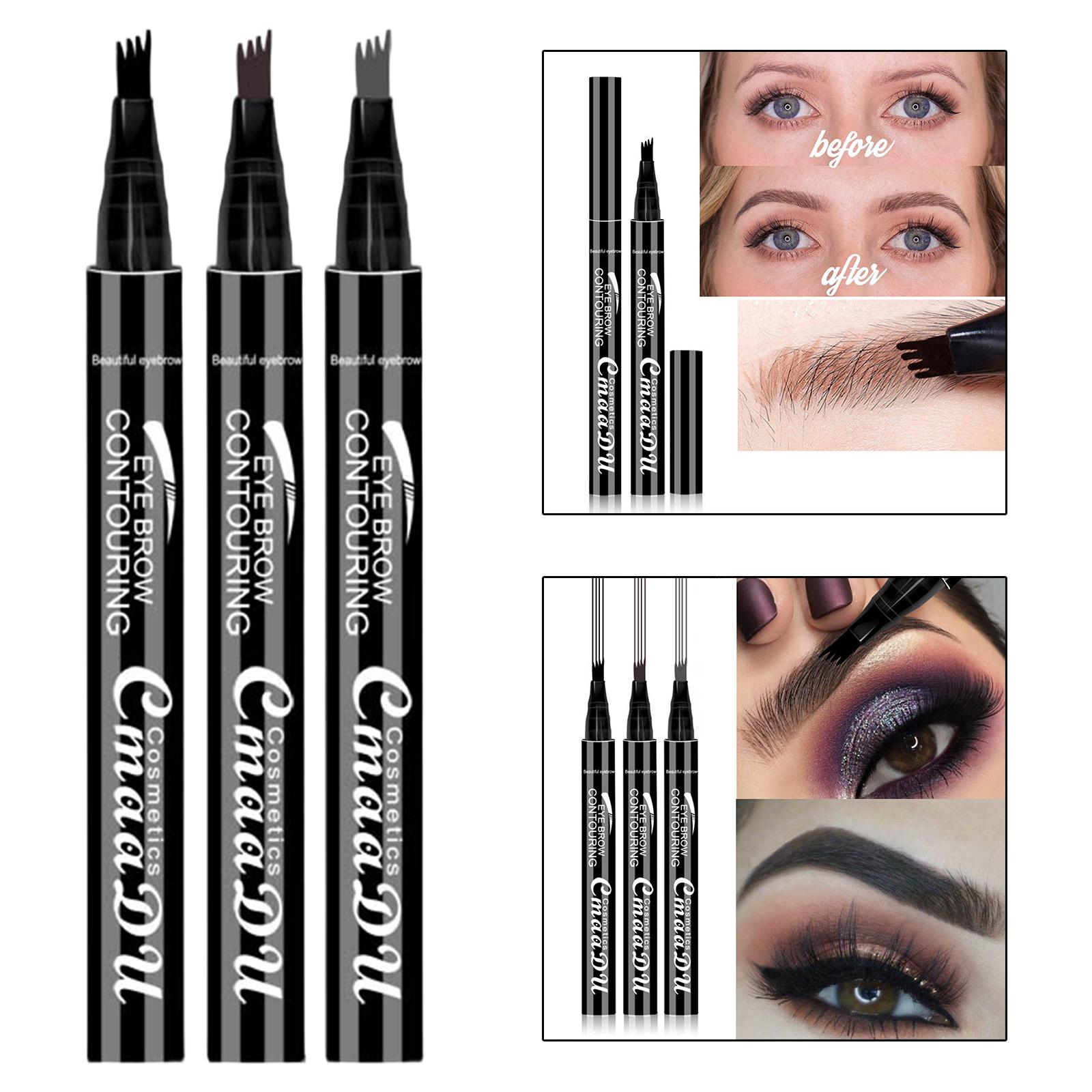 4 Points Eyebrow Pen Waterproof Natural Make up Tint Applicator Stays On All Day 3D Liquid Brow Pencil for Women Beginners Salon