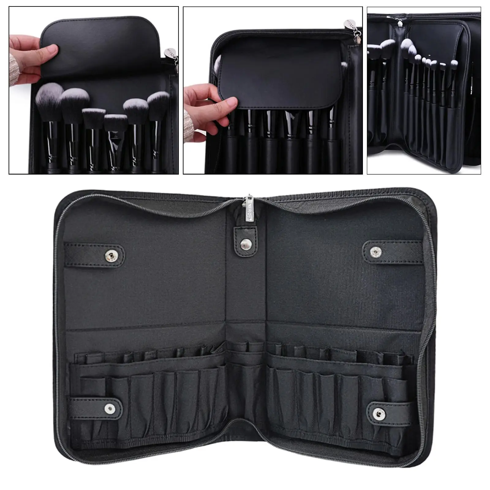 Professional Makeup Brushes Organizer  Foldable Leather Makeup Handbag Cosmetic Case for Eyebrow Pencil Women Use
