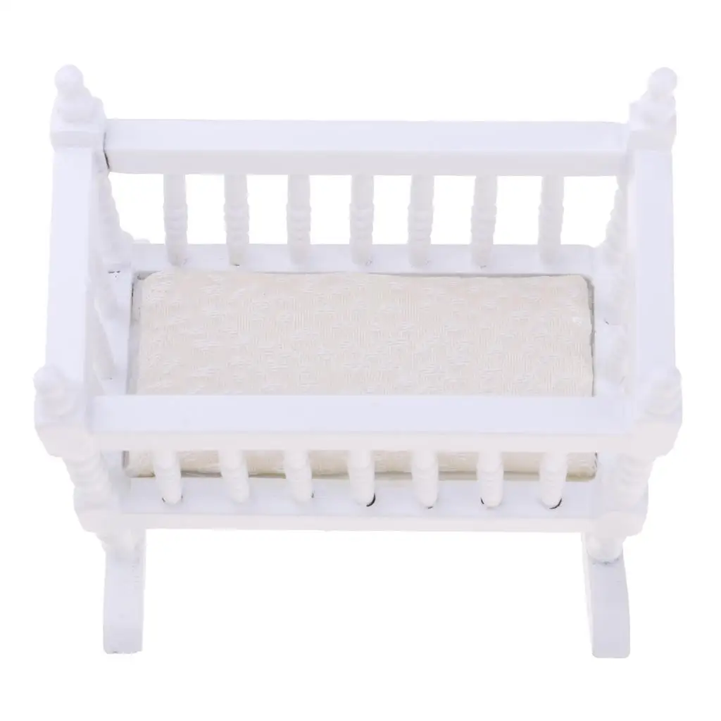 White Baby Cradle Bed Bedroom Furniture Accessory for 1/12 Dollhouse