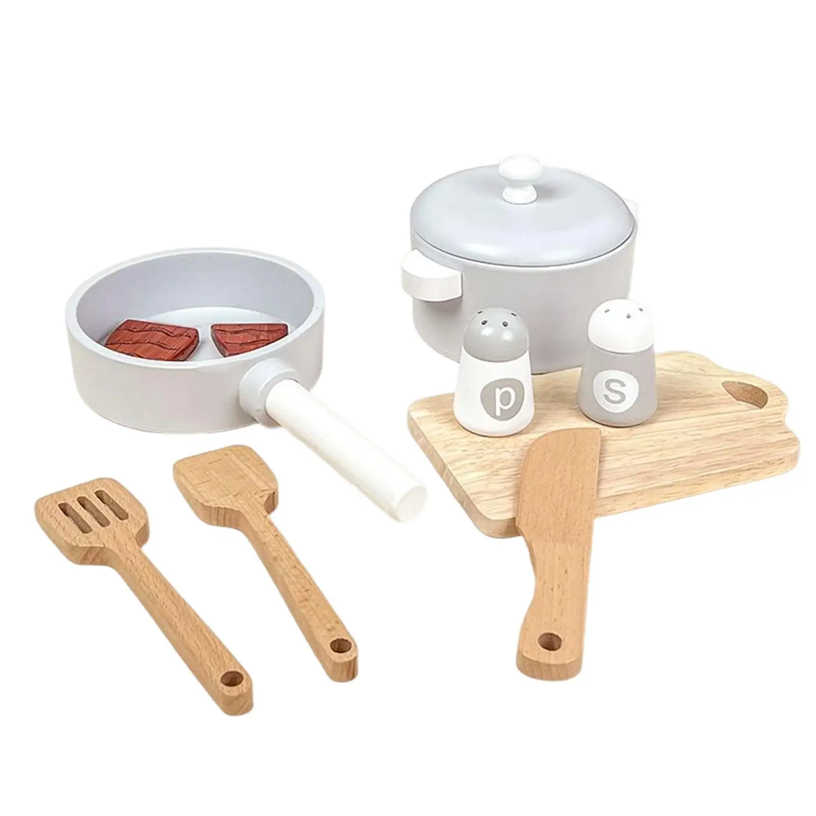 kitchen Set Mini Wooden Toy Pretend Play Accessories Cookware Set for Cooking