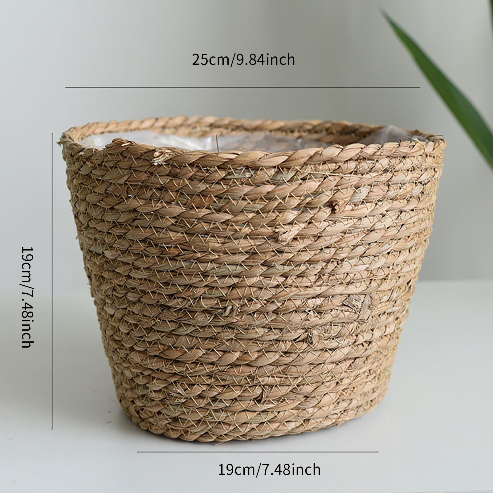 2 Paniers En Jonc De Mer 18cm - Avec Doublure Plastique - Pots De Fleurs Intérieur/Extérieur - Décoration Naturelle