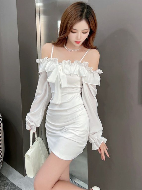 Ofallsis Strapless Ruffles Fairy One Shoulder Bra White Dress 2023 Summer  Korean Chic Temperament Waist Thin Irregular Dresses - AliExpress