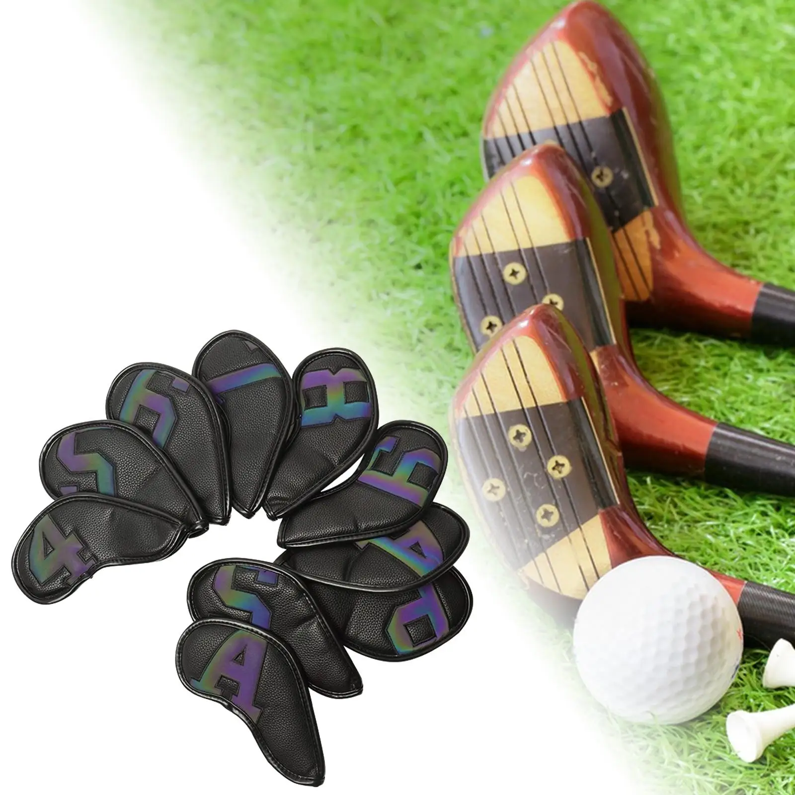 10Pcs Golf Iron Covers Set Water Resistant Wear Resistant Golf Club Headcover for Players Shaft Outdoor Sports Club Display