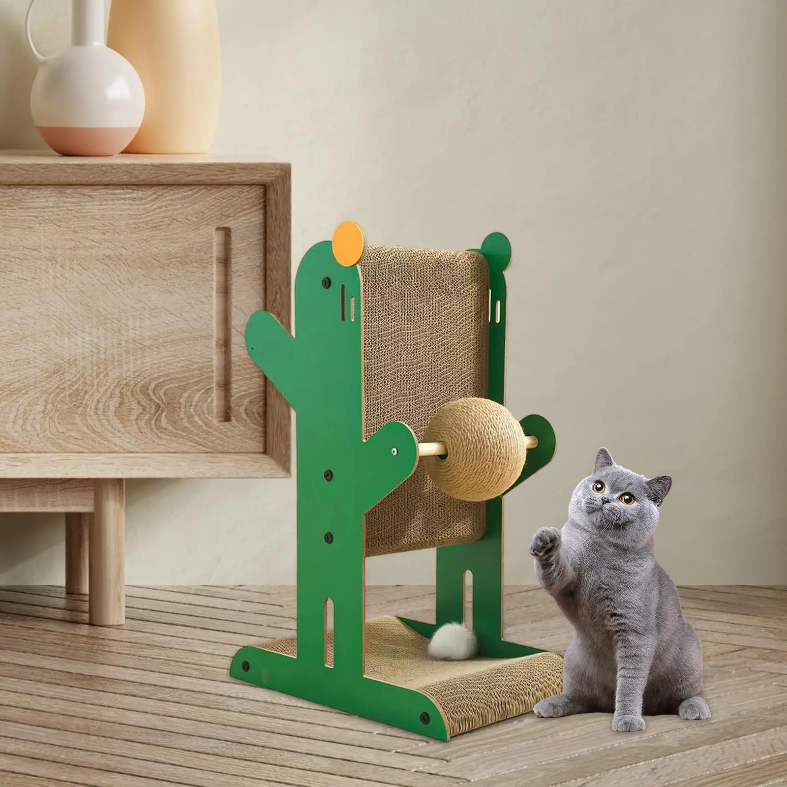 Cat Scratcher Cardboard with Sisal Ball Toy Cactus Shape Wear Resistant Versatile Eco Friendly Scratching Board for Indoor Cats