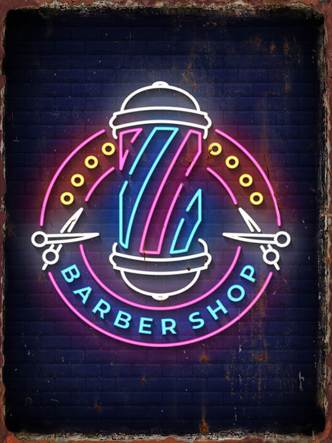 Description Picture 6 of itemBarbershop Poster Barber Shave Beard Metal Tin Sign Rotating Colorful Light Pattern Iron Art Board Barberies Wall Decor Plaque