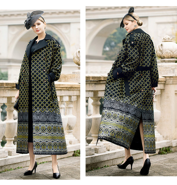 England Style Trench Windbreaker Women Jacquard Coat Luxury