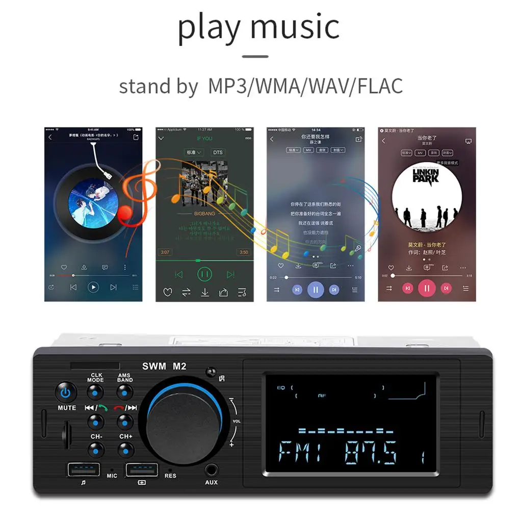 Car Radio MP3 Player Audio 87.5-108M Bluetooth Handsfree 4CH FM Music Player