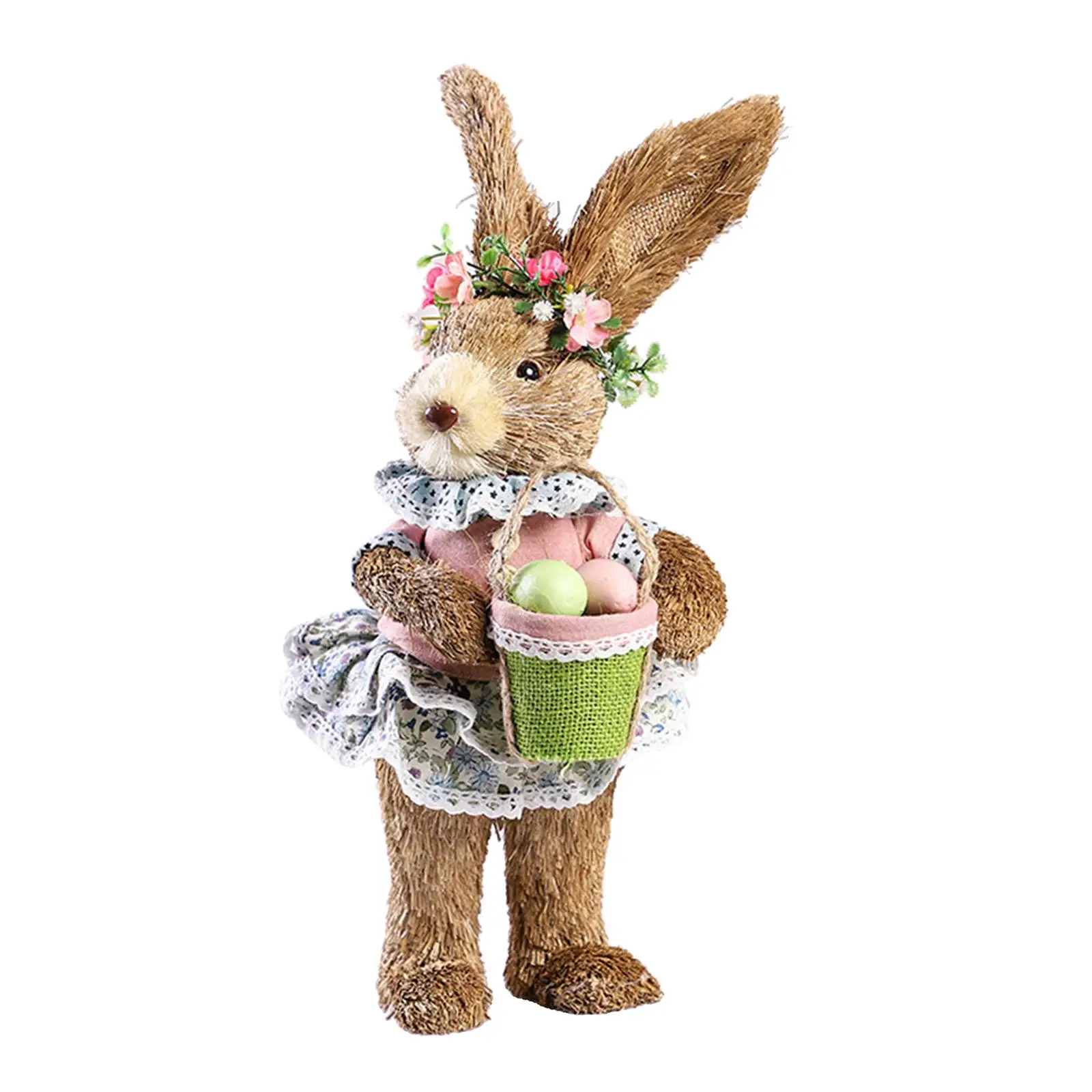 Lovely Straw Easter Rabbit Bunny Statue Standing Animal Art Photo Props Decoration for Tabletop Festival Outdoor Indoor Garden