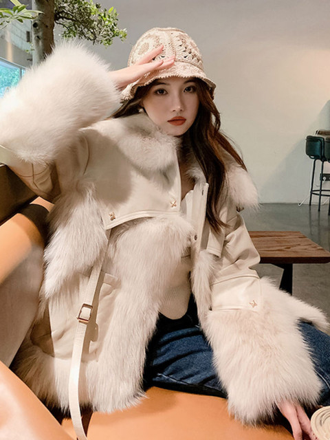 H and m white fur coat best sale